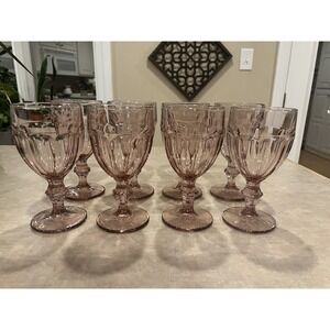 Vintage Libbey Pink Plum Duratuff Gibraltar Glasses Goblets 7" Set Of 8